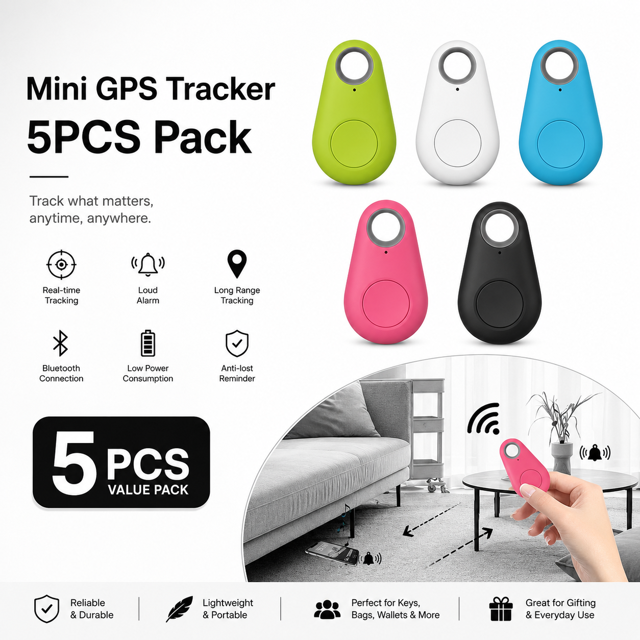 1-5pcs Wireless Mini GPS Tracker Anti-lost Alarm Key Child Bag Wallet Finder Bluetooth APP Locator Smart Tag For Ios And Android
